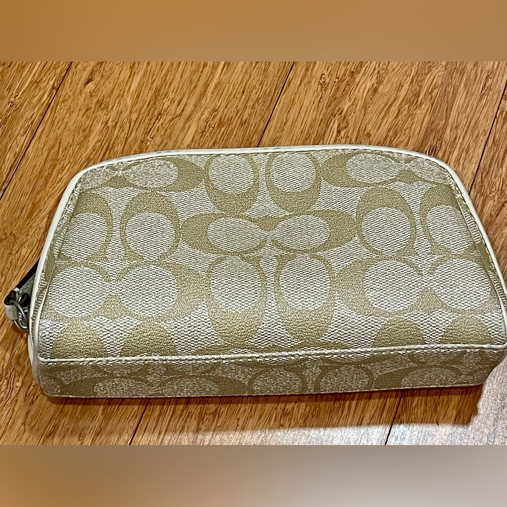 Coach Signature Stripe Zip Cosmetic Pouch in Beige with Pink & Cream Stripe - Picture 3 of 3